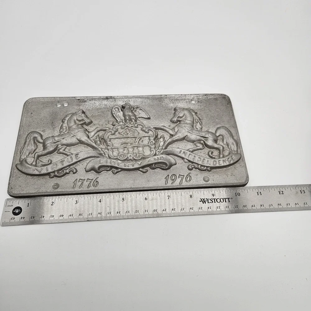 Vtg PA Virtue, Liberty & Independence Bicentenial Pewter License Plate